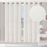 Traditional Embroidered Scroll Sheer Grommet Curtain Panel Set