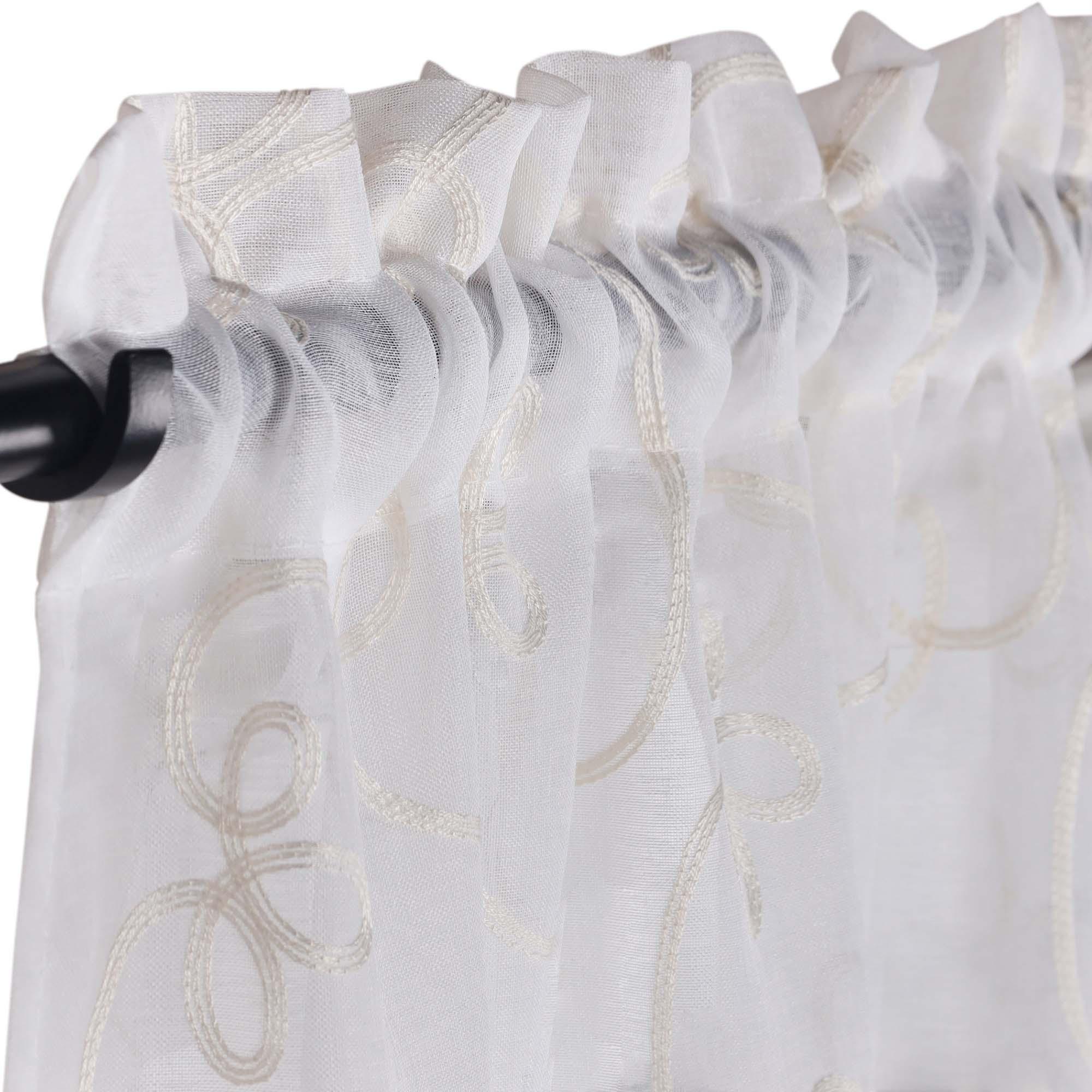 Traditional Embroidered Scroll Sheer Grommet Curtain Panel Set