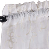Traditional Embroidered Scroll Sheer Grommet Curtain Panel Set