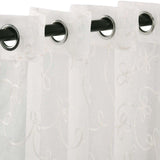 Traditional Embroidered Scroll Sheer Grommet Curtain Panel Set
