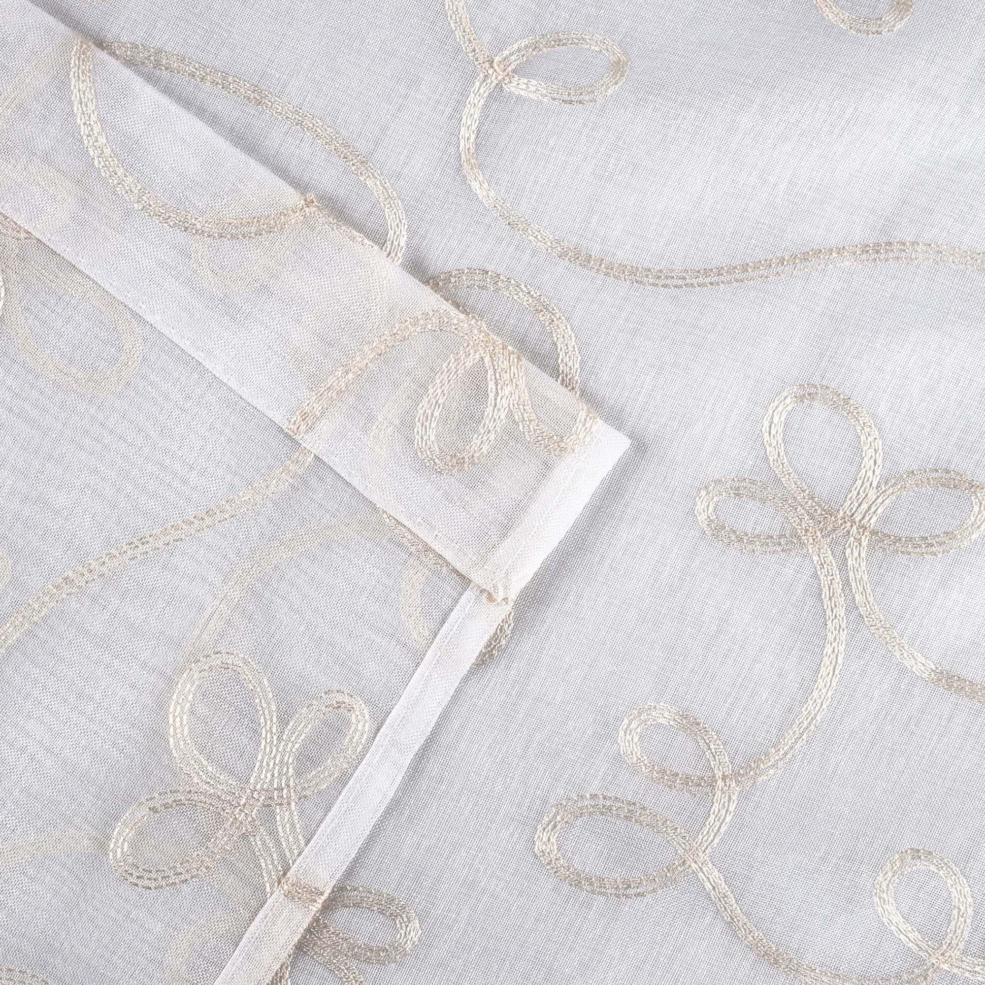 Traditional Embroidered Scroll Sheer Grommet Curtain Panel Set