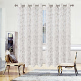 Traditional Embroidered Scroll Sheer Grommet Curtain Panel Set