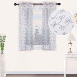 Traditional Embroidered Scroll Sheer Grommet Curtain Panel Set