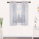 Traditional Embroidered Scroll Sheer Grommet Curtain Panel Set