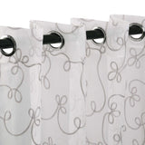 Traditional Embroidered Scroll Sheer Grommet Curtain Panel Set
