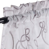 Traditional Embroidered Scroll Sheer Grommet Curtain Panel Set