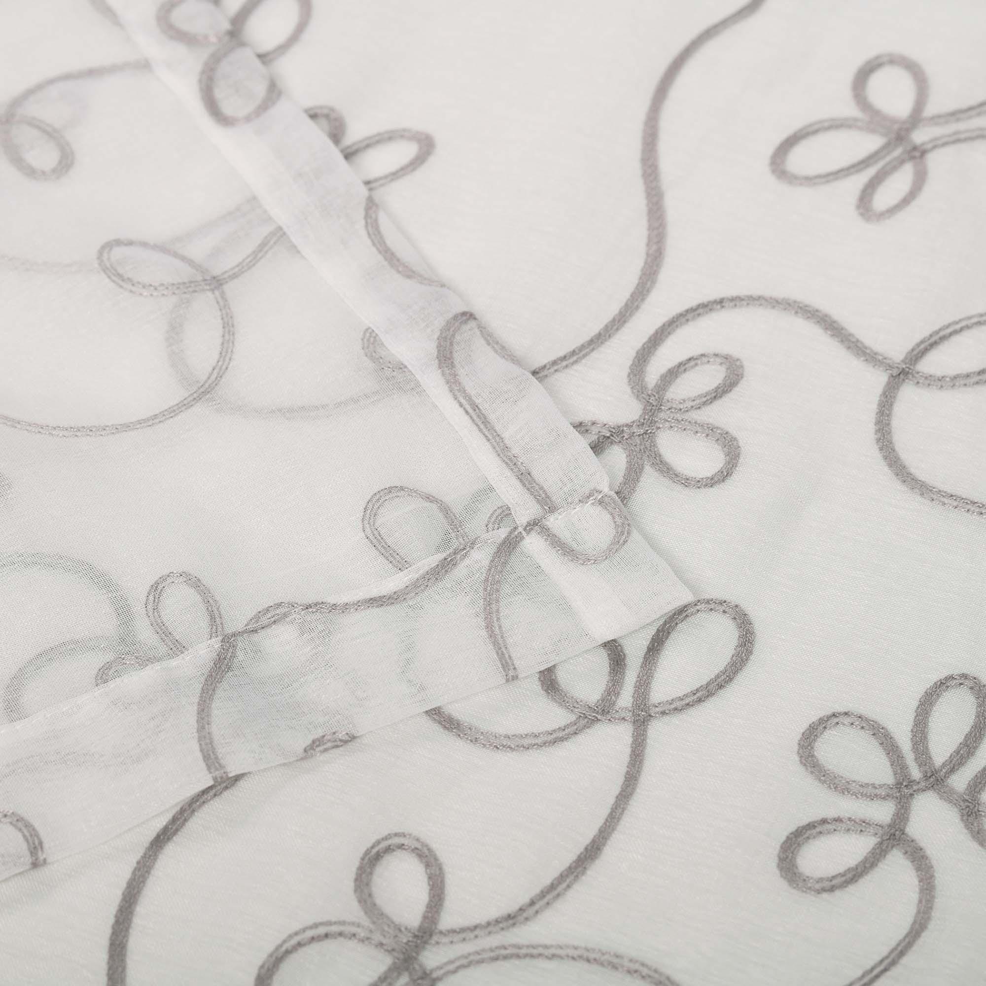 Traditional Embroidered Scroll Sheer Grommet Curtain Panel Set