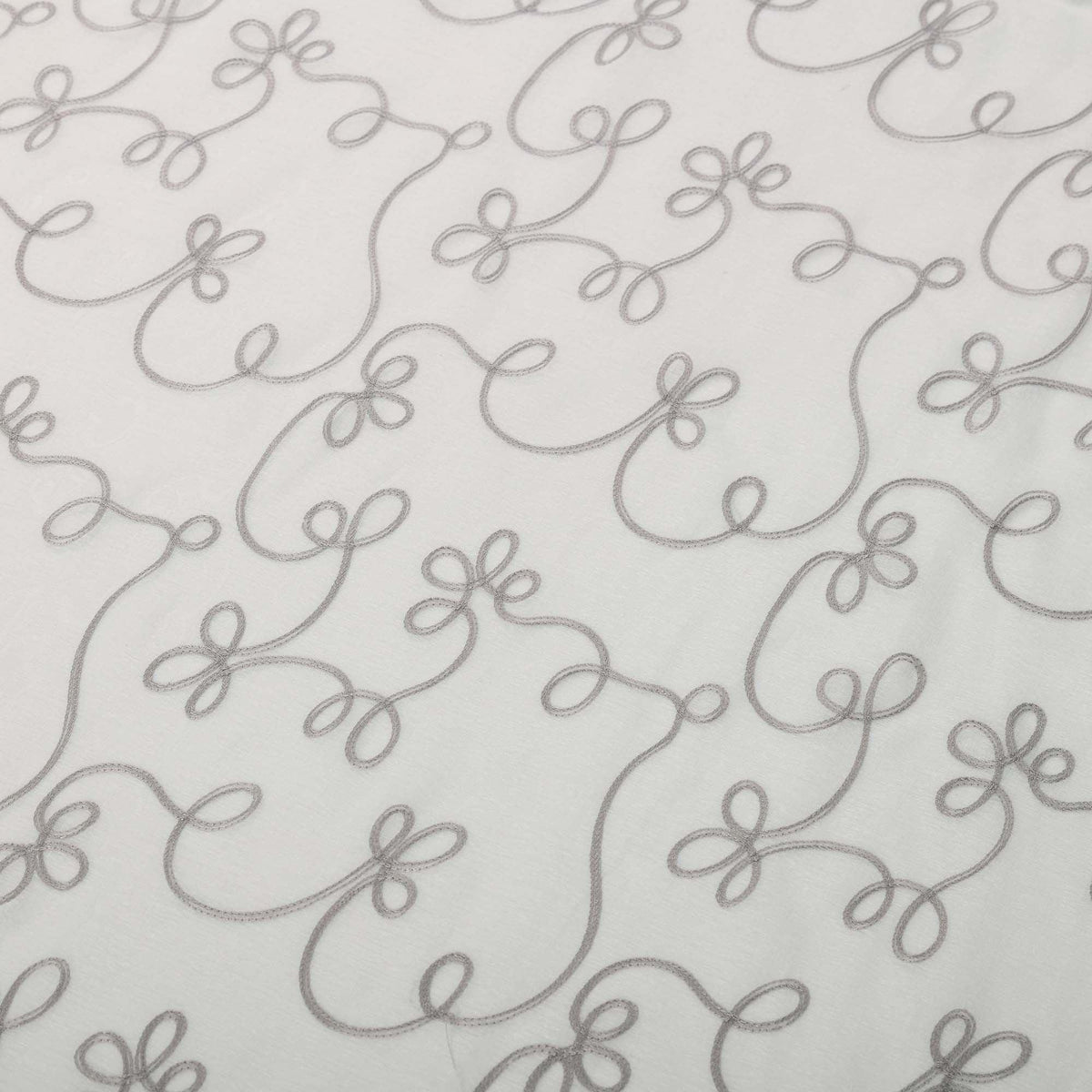 Traditional Embroidered Scroll Sheer Grommet Curtain Panel Set