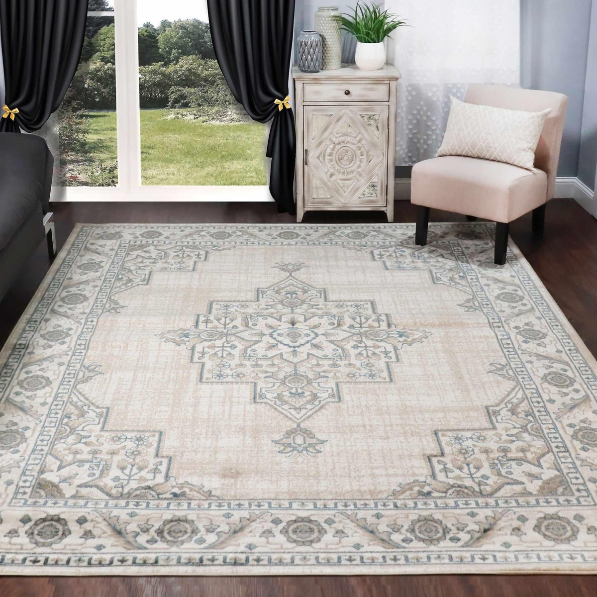 Traditional Geometric Floral Medallion Indoor Area Rug