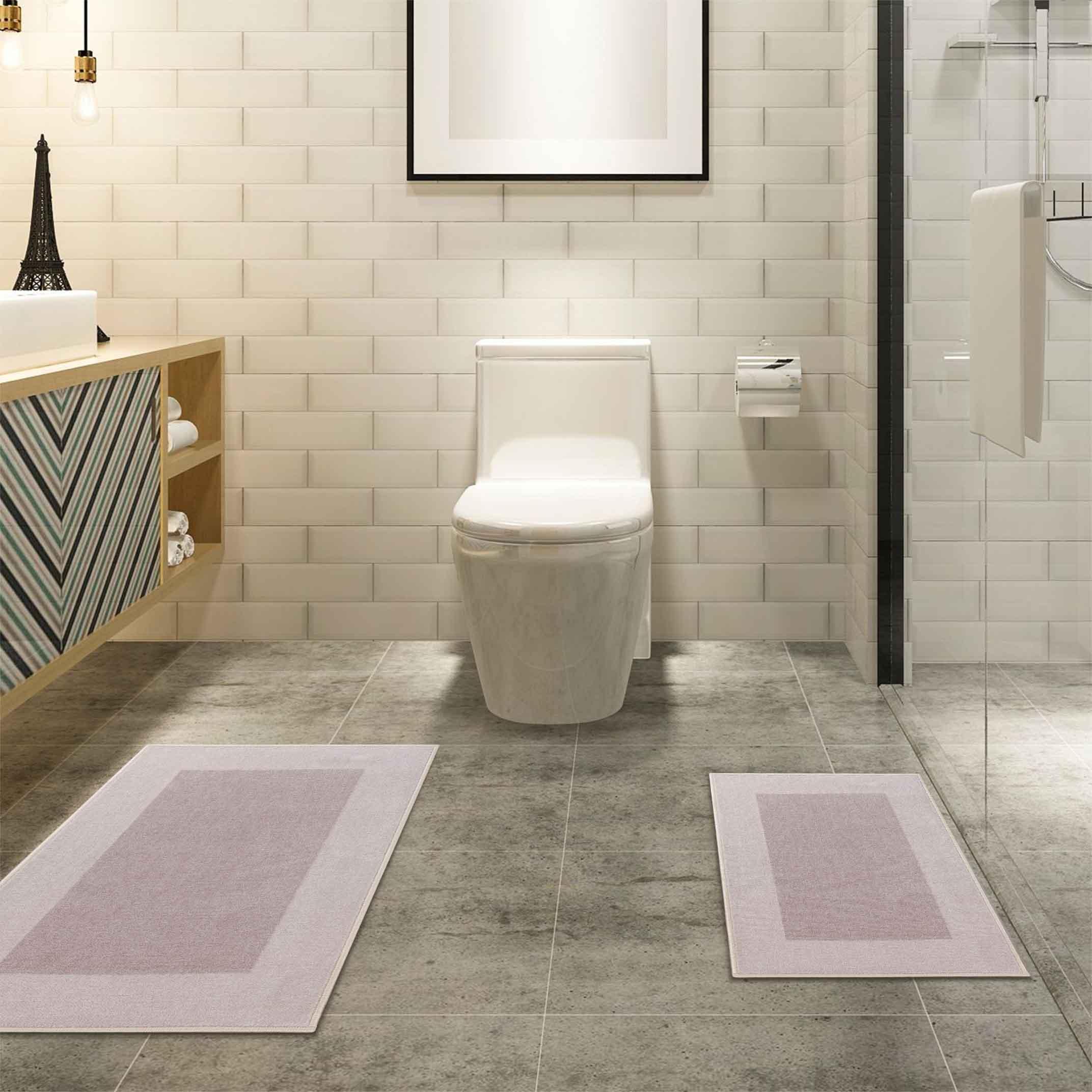 Troy Solid Non-Slip Machine Washable Bath Rug Set