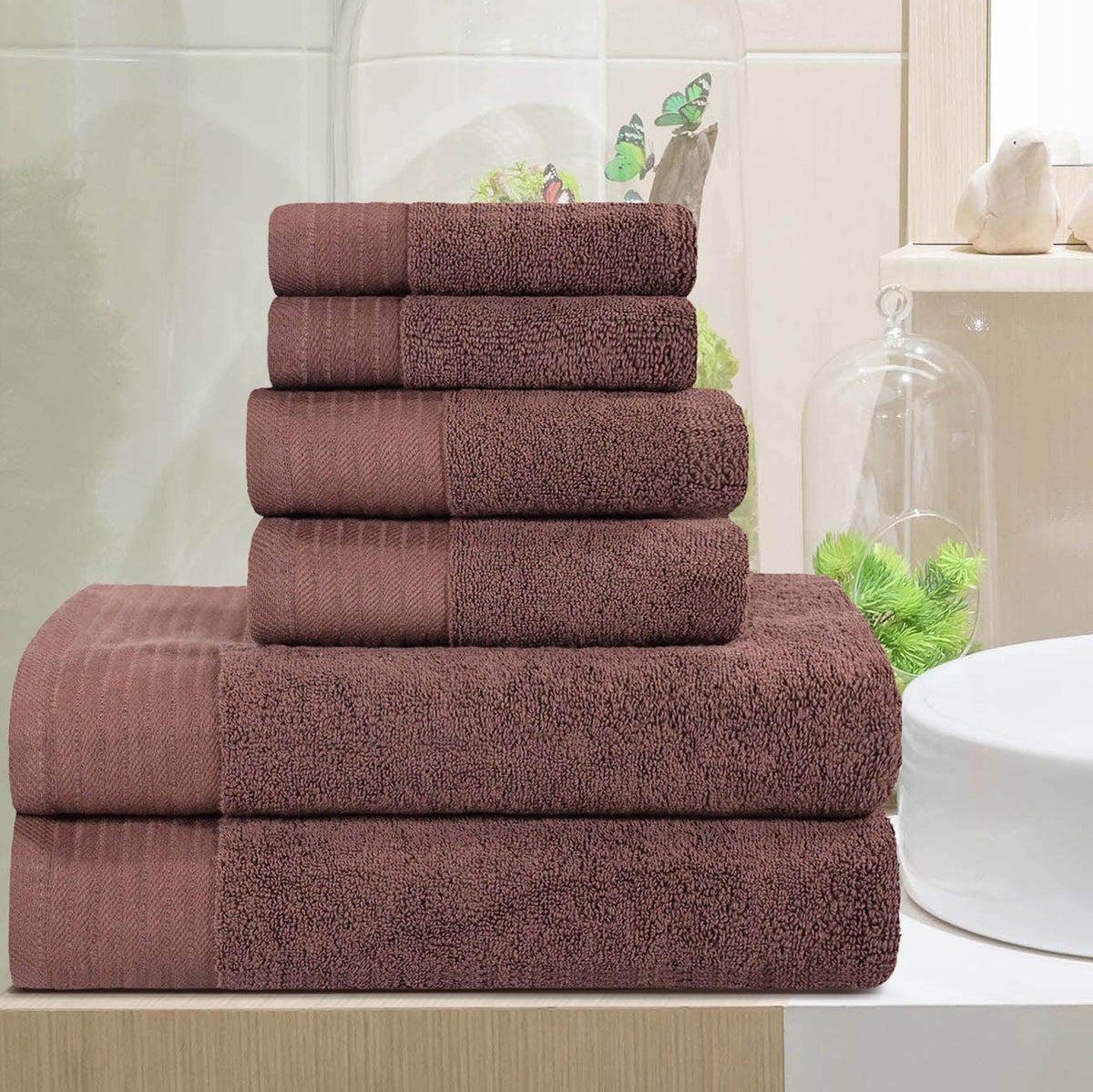 Turkish Cotton Plush Towel Set 6 Piece - Herringbone