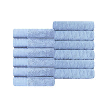 Turkish Cotton Jacquard Herringbone and Solid 12 Piece Face Towel Set