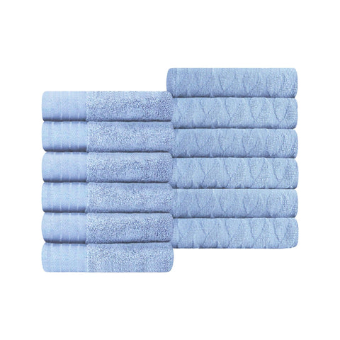 Turkish Cotton Jacquard Herringbone and Solid 12 Piece Face Towel Set