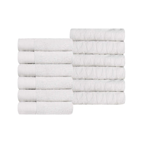 Turkish Cotton Jacquard Herringbone and Solid 12 Piece Face Towel Set