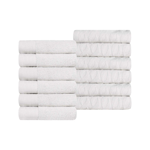 Turkish Cotton Jacquard Herringbone and Solid 12 Piece Face Towel Set
