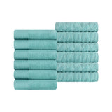 Turkish Cotton Jacquard Herringbone and Solid 12 Piece Face Towel Set