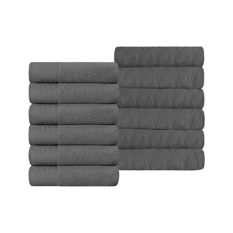 Turkish Cotton Jacquard Herringbone and Solid 12 Piece Face Towel Set