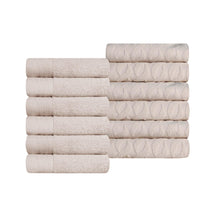 Turkish Cotton Jacquard Herringbone and Solid 12 Piece Face Towel Set