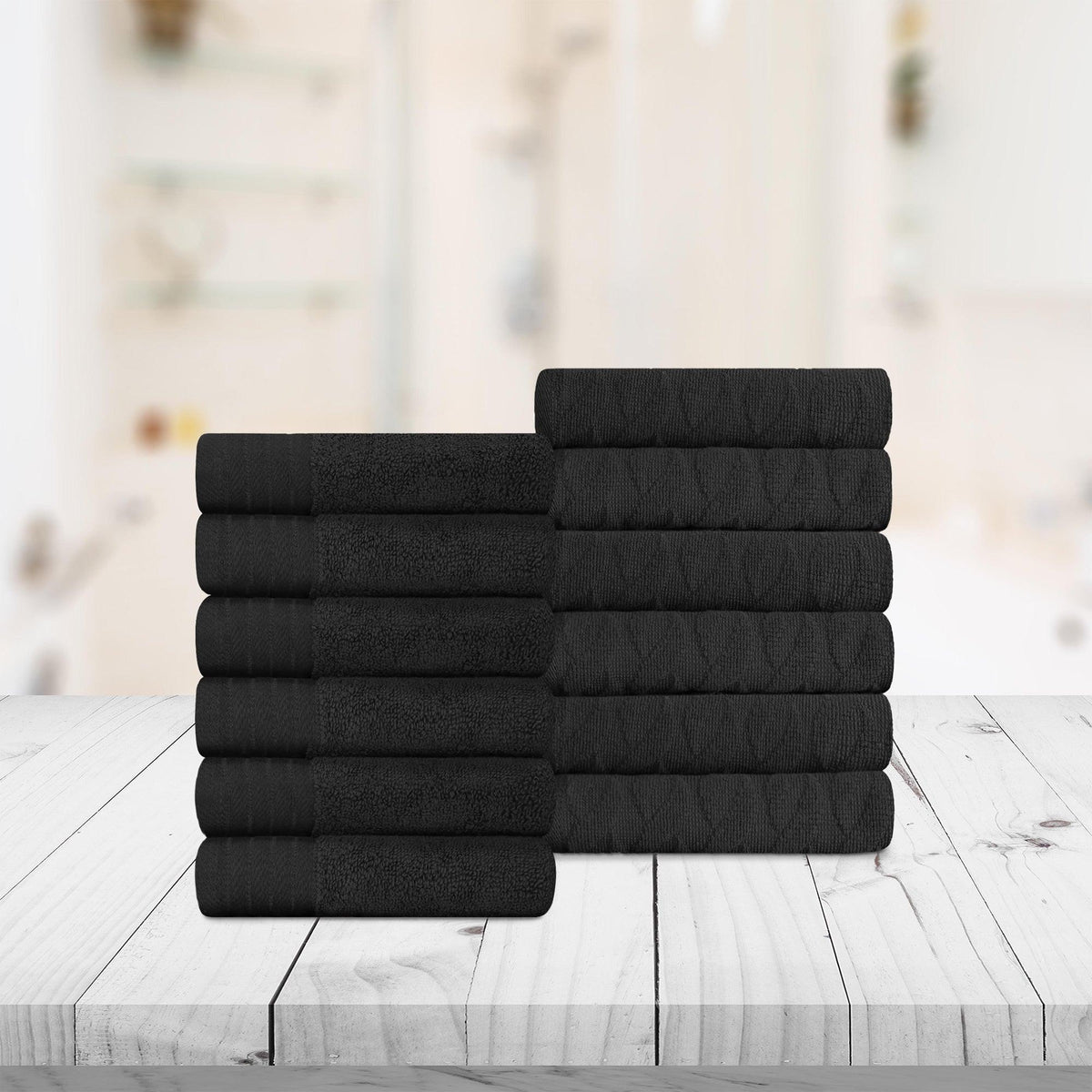 Turkish Cotton Jacquard Herringbone and Solid 12 Piece Face Towel Set