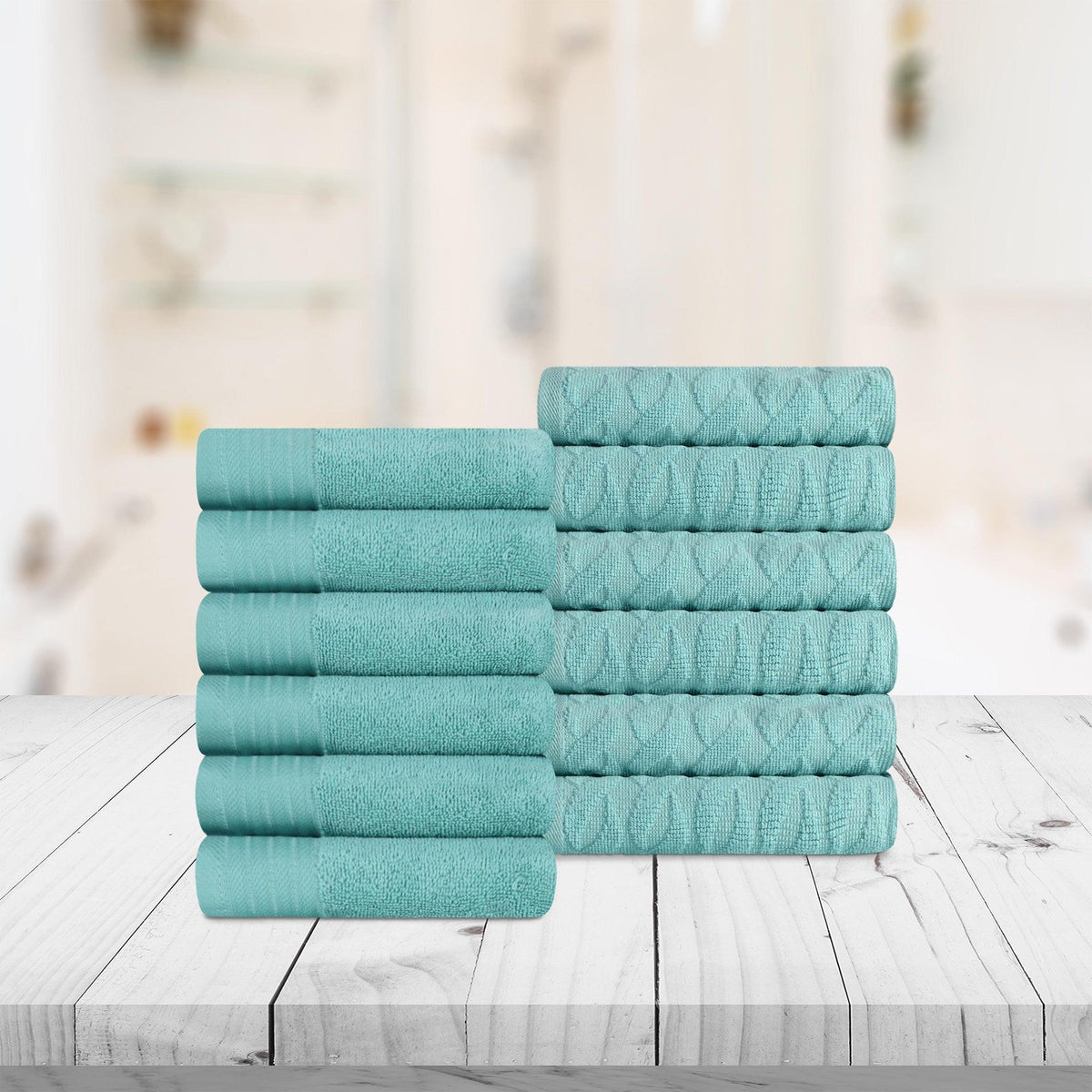 Turkish Cotton Jacquard Herringbone and Solid 12 Piece Face Towel Set