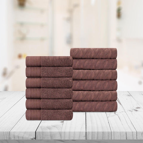 Turkish Cotton Jacquard Herringbone and Solid 12 Piece Face Towel Set