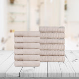 Turkish Cotton Jacquard Herringbone and Solid 12 Piece Face Towel Set
