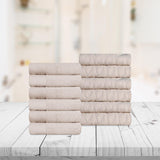 Turkish Cotton Jacquard Herringbone and Solid 12 Piece Face Towel Set