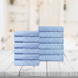 Turkish Cotton Jacquard Herringbone and Solid 12 Piece Face Towel Set
