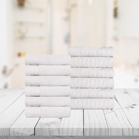 Turkish Cotton Jacquard Herringbone and Solid 12 Piece Face Towel Set