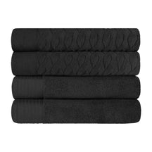 Turkish Cotton Jacquard Herringbone and Solid 4 Piece Bath Towel Set
