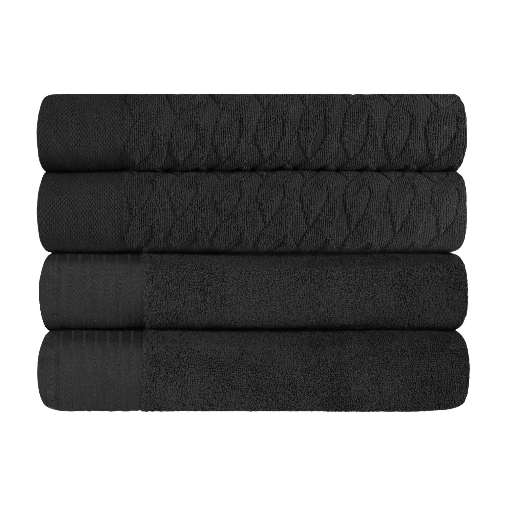 Turkish Cotton Jacquard Herringbone and Solid 4 Piece Bath Towel Set