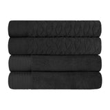 Turkish Cotton Jacquard Herringbone and Solid 4 Piece Bath Towel Set