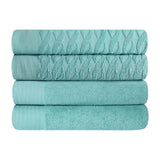 Turkish Cotton Jacquard Herringbone and Solid 4 Piece Bath Towel Set