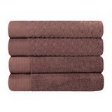 Turkish Cotton Jacquard Herringbone and Solid 4 Piece Bath Towel Set