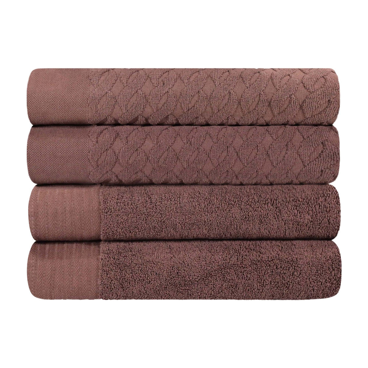 Turkish Cotton Jacquard Herringbone and Solid 4 Piece Bath Towel Set
