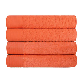 Turkish Cotton Jacquard Herringbone and Solid 4 Piece Bath Towel Set