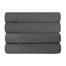 Turkish Cotton Jacquard Herringbone and Solid 4 Piece Bath Towel Set