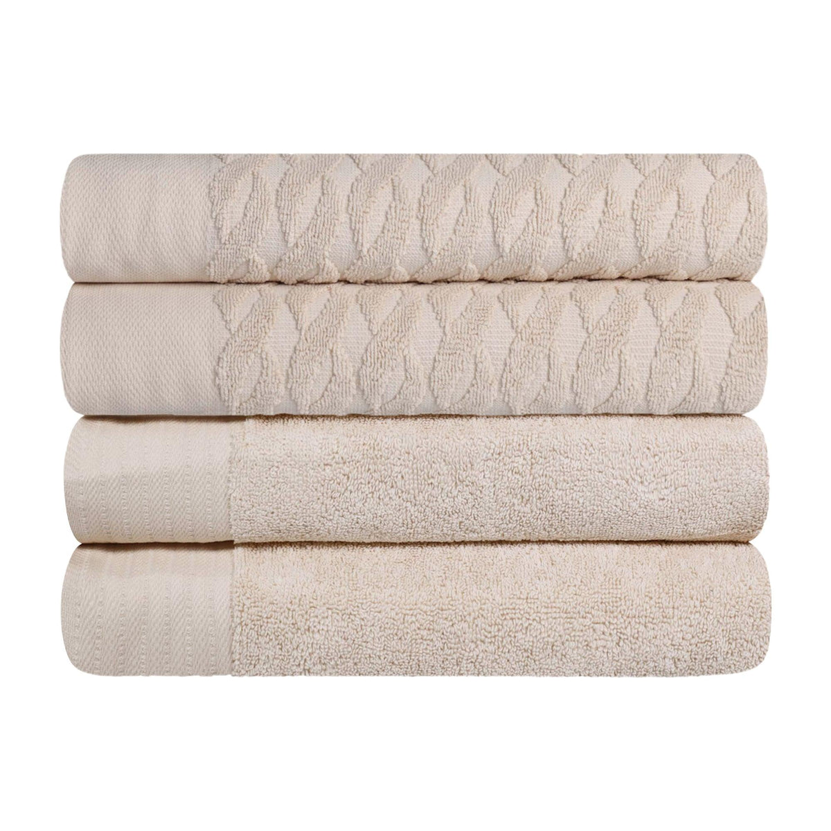 Turkish Cotton Jacquard Herringbone and Solid 4 Piece Bath Towel Set