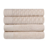 Turkish Cotton Jacquard Herringbone and Solid 4 Piece Bath Towel Set