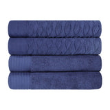 Turkish Cotton Jacquard Herringbone and Solid 4 Piece Bath Towel Set
