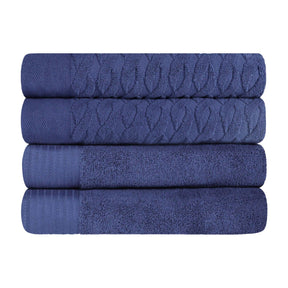 Turkish Cotton Jacquard Herringbone and Solid 4 Piece Bath Towel Set