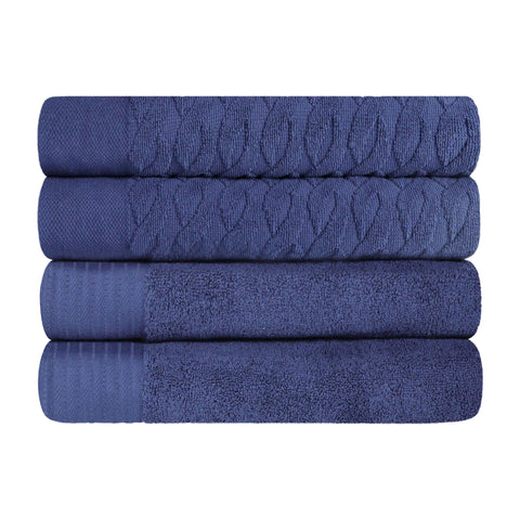 Turkish Cotton Jacquard Herringbone and Solid 4 Piece Bath Towel Set