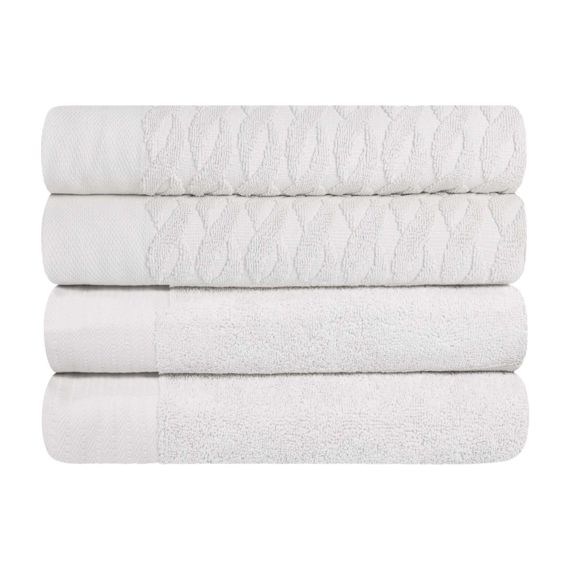 Turkish Cotton Jacquard Herringbone and Solid 4 Piece Bath Towel Set