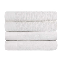 Turkish Cotton Jacquard Herringbone and Solid 4 Piece Bath Towel Set