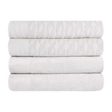 Turkish Cotton Jacquard Herringbone and Solid 4 Piece Bath Towel Set