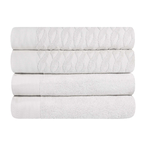 Turkish Cotton Jacquard Herringbone and Solid 4 Piece Bath Towel Set