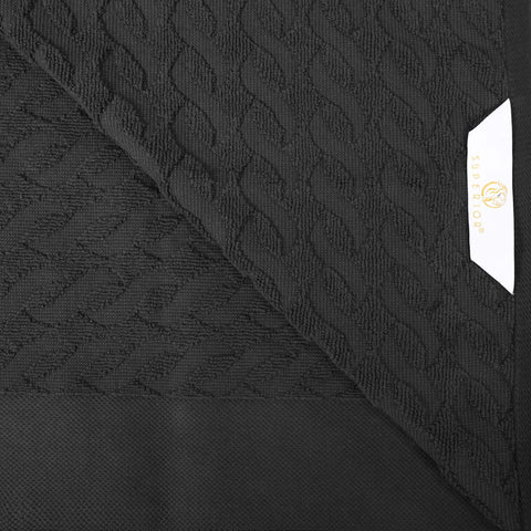 Turkish Cotton Jacquard Herringbone and Solid 4 Piece Bath Towel Set