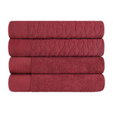 Turkish Cotton Jacquard Herringbone and Solid 4 Piece Bath Towel Set
