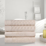Turkish Cotton Jacquard Herringbone and Solid 4 Piece Bath Towel Set