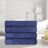 Turkish Cotton Jacquard Herringbone and Solid 4 Piece Bath Towel Set